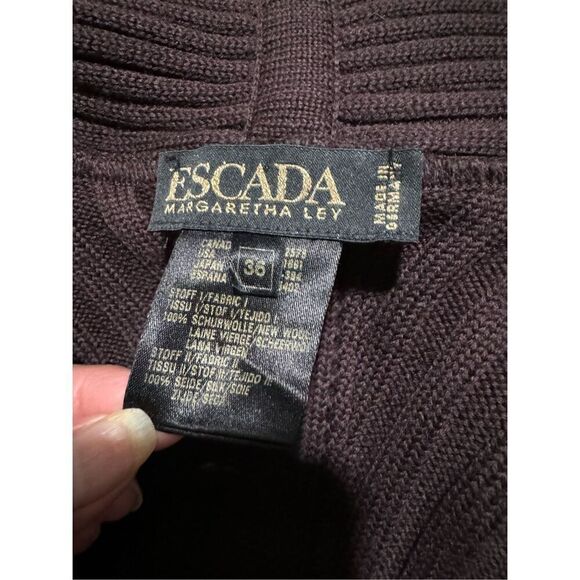 Escada vintage ribbed dark brown cardigan new wool & silk 36 - Picture 3 of 5